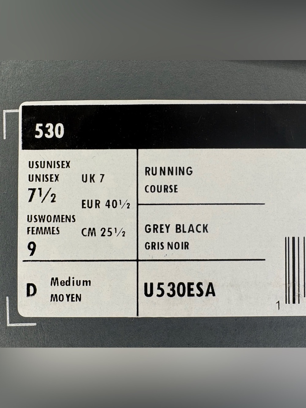 Brand New New Balance 530 Men's 7.5 OG Box Grey/Black - Picture 7 of 7